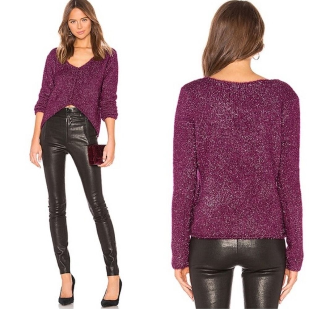 Lovers + Friends Gerona Glitter Eyelash Knit Sweater in Magenta Size Medium